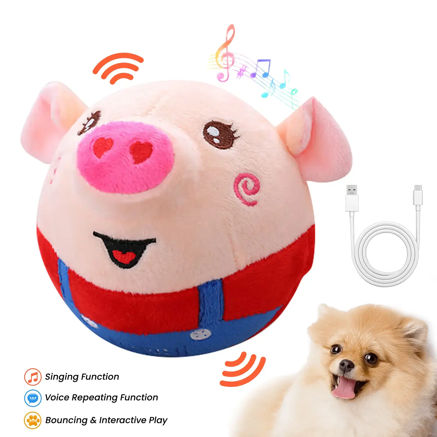Plush Squeak Dog Toy for Small Dogs - Interactive, Speech Mimicry, Singing, Music Modes, Bouncing Play Keeps Pups Curious, Record & Replay, Washable Cleanup, Rechargeable, Long-Lasting Entertainment Pet Accessory