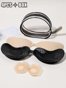 4pcs Push-Up Bra Pads Set, Push Up Inserts, Storage Box Included, Reusable Silicone Nipple Covers, Suitable for Strapless Dresses and Sports Wear