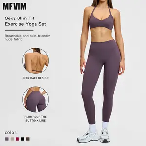 MFVIM Women’s Solid Backless Camisole Top & High-Waist Leggings Athletic Set, Sporty Comfortable Breathable Outfit for Yoga, Gym, Running, Valentine’s Day Gift for Her, Ladies Summer Sportswear, Athleisure Wear Set