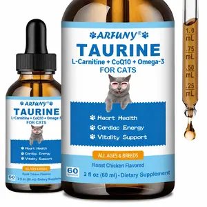 Taurine Supplement for Cats - Cat Heart Health, Cardiac Function Support - Cat Taurine Drops with L-Carnitine, CoQ10, Omega-3, L-Arginine - Feline Immune System Support - 60ML, Roast Chicken Flavor