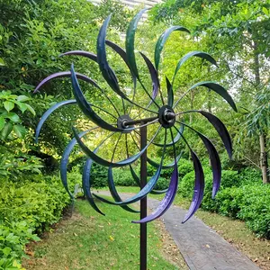 Big Metallic Wind Spinner, Vibrant 360° Rotating Kinetic Garden Art, Dual-Blade Style, Ornamental Lawn Windmill Sculpture, Outdoor Yard Decoration, No Batteries Required