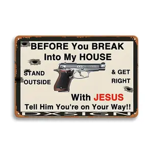 Before You Break Into My House Lettering Iron Sign Vintage Garage Signs, 1 Count Funny Letter & Gun Pattern Decor, Wall Hanging Metal Plaque for Home, Garage, Bar, Restaurant Decor, Home Decoration