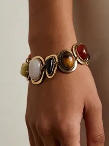 New Za Bohemian Vintage Bracelet, Women's Fashion Metal Hollow Chain Pendant Resin Handchain, Random Resin Color, Vintage Appeal