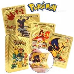 55Pcs Pokemon Gold Foil Card VMAX GX Cards English Spanish German Pikachu Charizard Arceus Colour Pokémon Cards Gift Pokemon TCG Elite Trainer Box Pokemon TCG Elite Trainer Box, pokemon dark edition, paldea evolved top cards