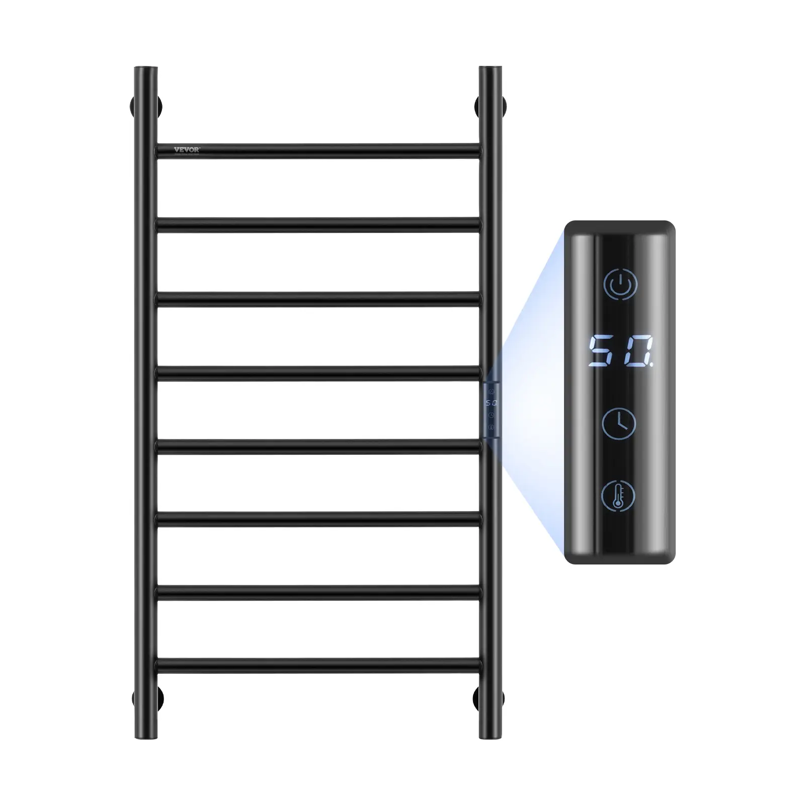 【summerfinds】VEVOR 8 Bars Towel Warmer Rack, Wall Mounted Heated Towel Rack for Bathroom, IPX5 Waterpoof Towel Heater Rack with Timer & LED Display Screen, 5 Levels Adjustable Temperature Towel Heater, Black