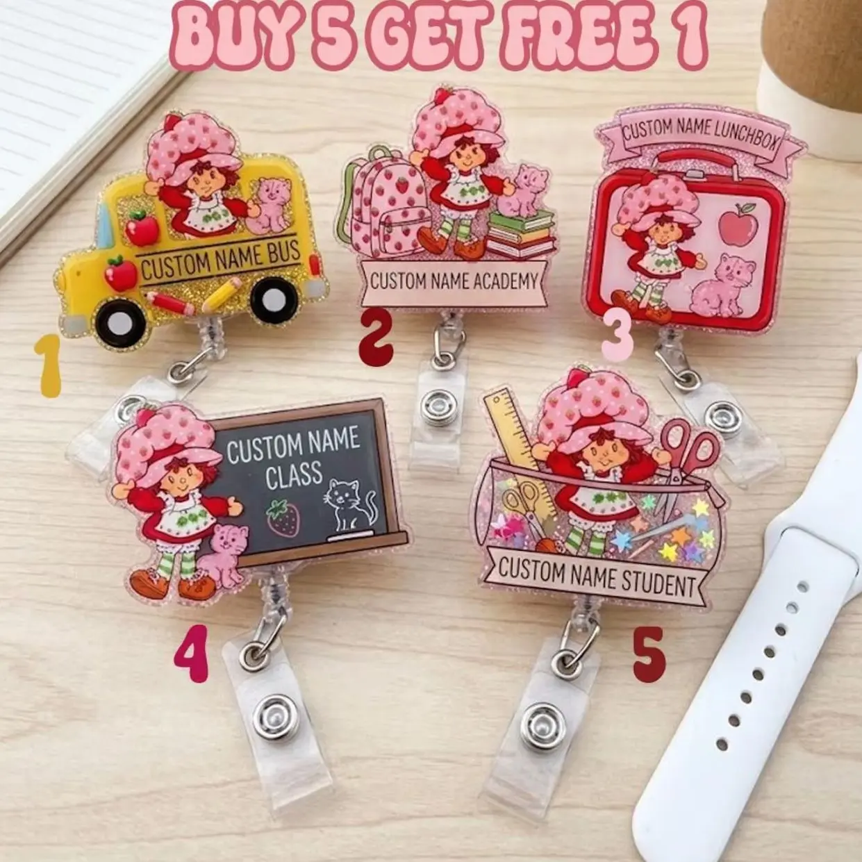 Strawberry Shortcake Badge Reel, Cute Acrylic Nurse ID Holder, School Teacher Student Name Clip, Fun Retractable Lanyard
