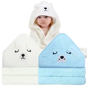 2 Pack Hooded Baby Towel - Premium Soft Bath Towel for Bathtub for Babie, Newborn, Infant - Ultra Absorbent, Natural Baby Stuff Towel for Boy and Girl (White & Blue)