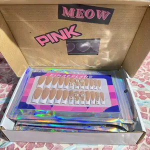 【BUY1GET7] 24Pcs Daily Elegant Variety Shape Press on Nails All Length Fake Nails with Glue Reusable False Nails with Design Artificial Acrylic Nails Press ons Brown Full Cover Stick on Nail for Women