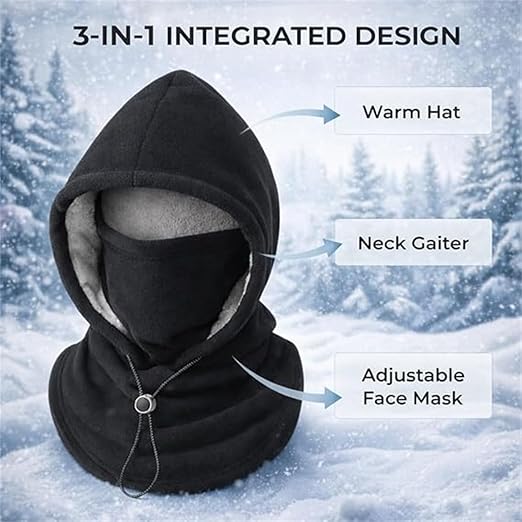 Fleece Double Layer Integrated Hat Winter Men Women Balaclava Ski Face Mask Hood Warm Plush Lined Head Ear Neck Coverage Adjustable Drawstring Extended Shoulder Coverage Weather Outdoor Activities Fleece Double Layer Integrated Hat Winter Men Women Balaclava Ski Face Mask Hood Warm Plush Lined Head Ear Neck Coverage Adjustable Drawstring Extended Shoulder Coverage Weather Outdoor Activities