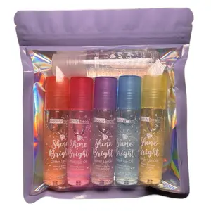 Beauty Treats Shine Bright Glitter Lip Oil Pack of 6 -  Gloss Lipgloss Makeup Cosmetic Glossy Lipstick