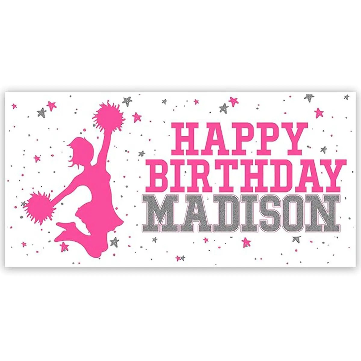 Pink and Silver Cheerleading Personalized Birthday Banner