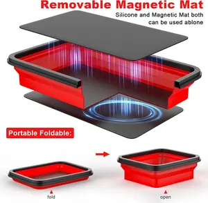 Foldable Magnetic Parts Storage Tray! 4.25-inch silicone magnetic bowl, screws—one suction and they’re stable; folds up for space-saving storage; a must-have for auto repair, home improvement, and DIY enthusiasts! Tool Holder Tool Pockets, Tool Storage Ki