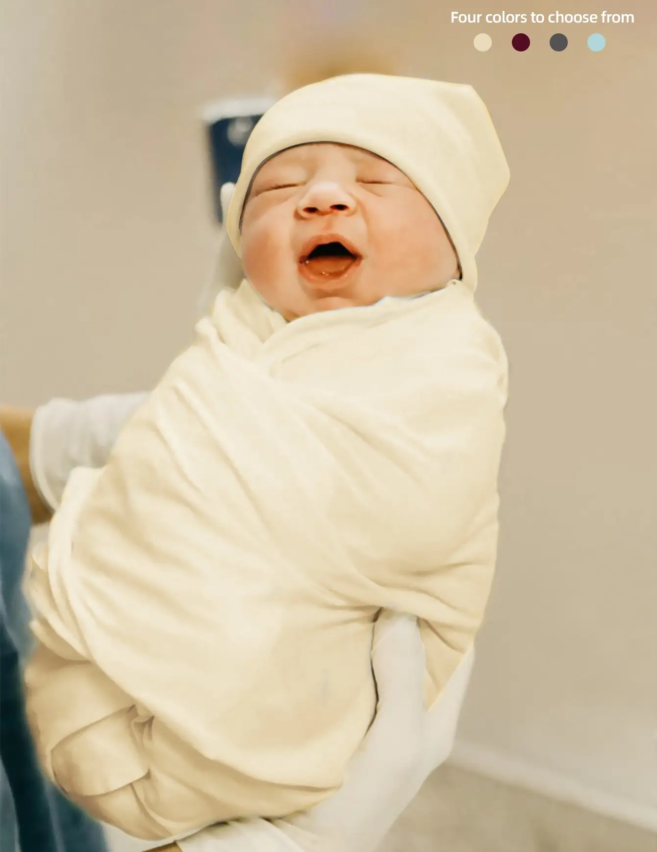 Newborn Soft Stretch Swaddle Wrap 3-Piece Set - 140GSM Breathable Jersey Blanket, Knotted Hat, Bow Headband - Neutral Colors, Ideal for Hospital Birth, Baby Shower Gift