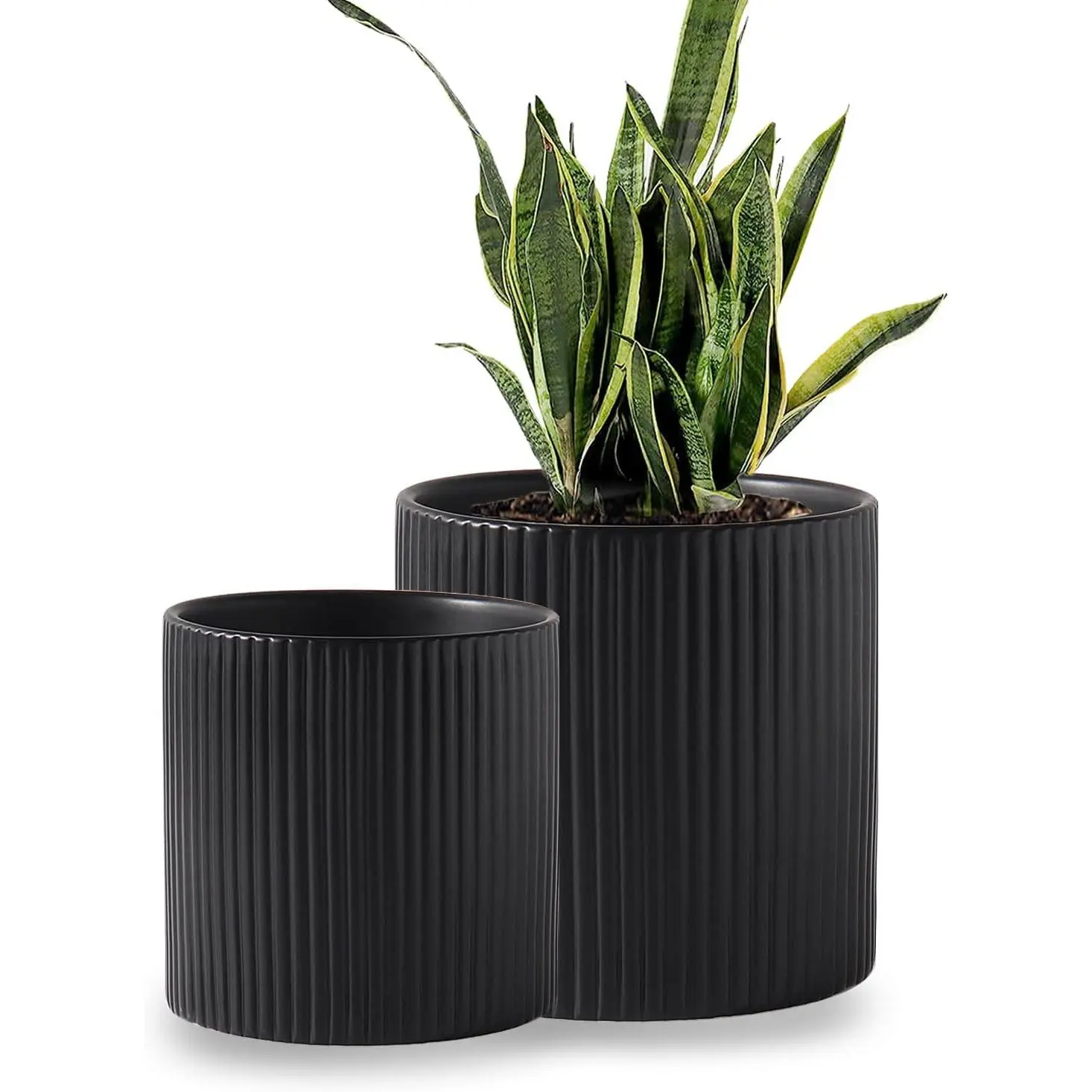 8 Inch  Pot, Planters for Indoor , Large Ceramic Pots for  with Drainage Hole, Flower Pots for Indoor Plants8+6.5inch, Matte Black