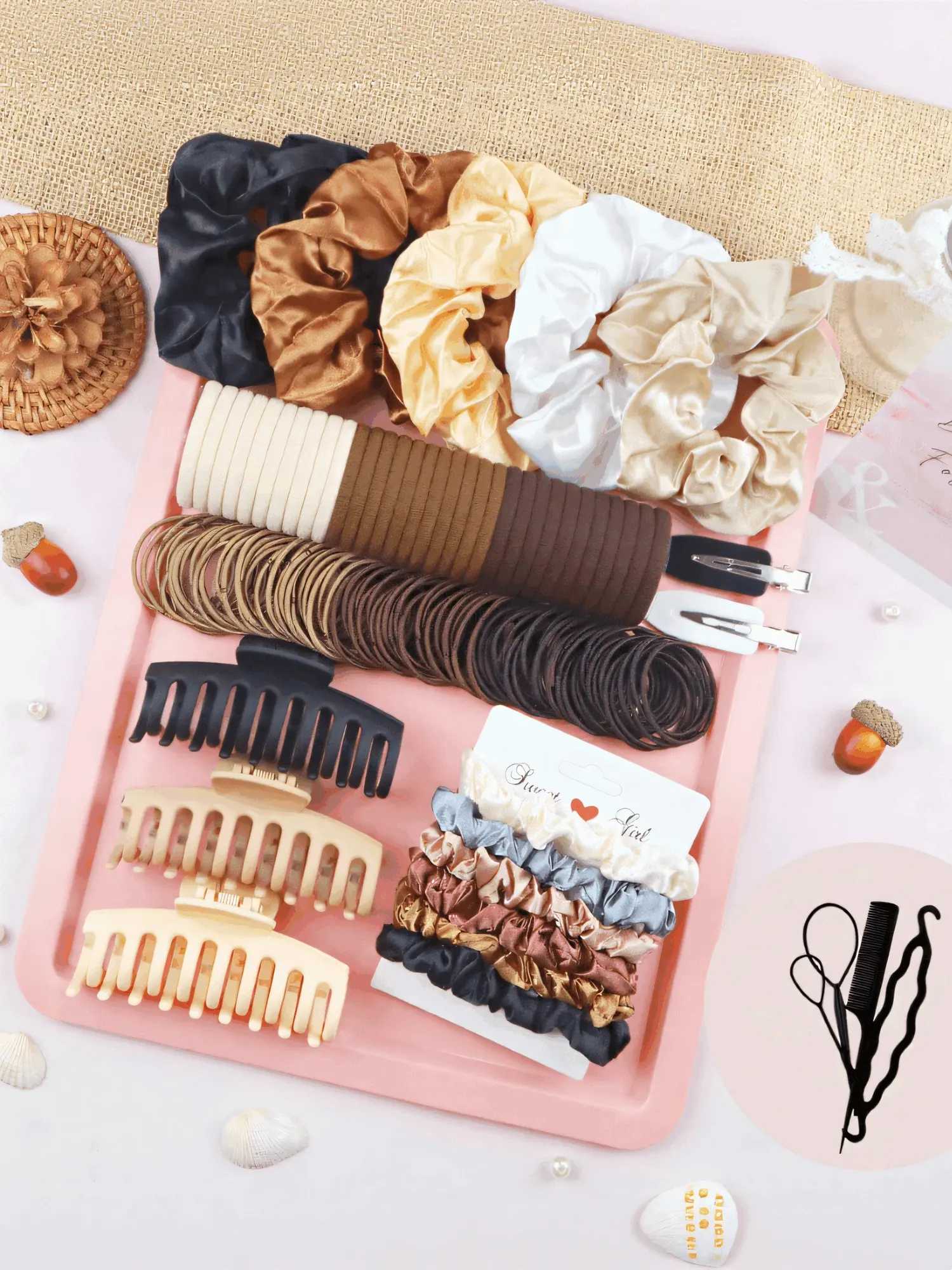 170pcs Women's Hair Accessories Set, Assorted Elastic Hair Ties, Bohemian & Minimalist Styles, Hair Bands, Ponytail Holders, Keel Clips,Scrunchies, Rubber Bands, Hair Bun Maker, Variety Pack For Hairstyling