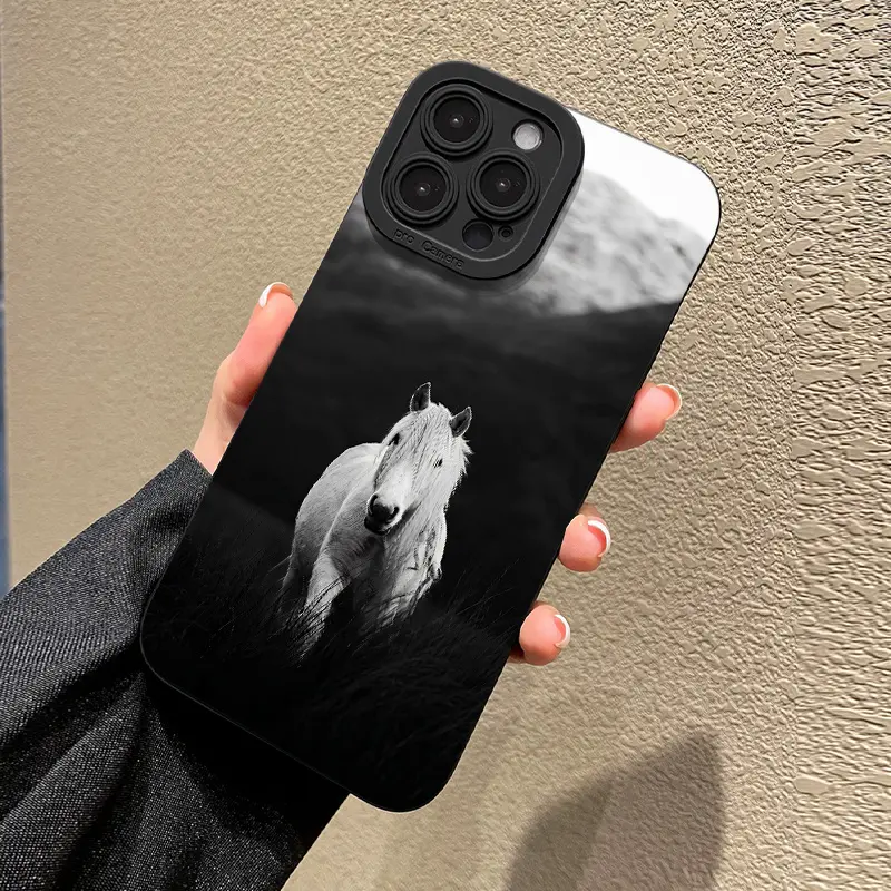 Black and White Horse Pattern Phone Case, Anti-Dirt, Shockproof and Fashionable, Suitable for iPhone 17/16/15/14/13/12/11 Pro Max Plus and Other Phones, Protective Case/Gift for Family and Friends on Birthdays/Holidays/Animal Lovers/MS142