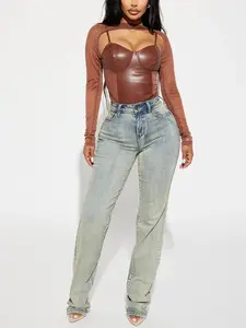 Set The Scene Stretch Stacked Straight Leg Jeans - Vintage Wash