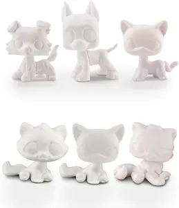 6Pcs Mini Pet Shop White Base,Custom DIY Collie Dachshund Great Dane Cocker Spaniel Labby Cat White Mold Blank Base Animals Figurine Toys