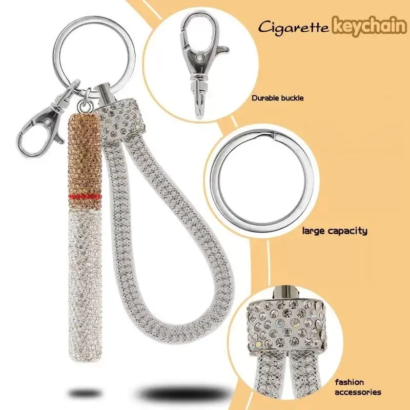 Bling Rhinestone Cigarette Keychain, Sparkling Diamond Cigarette Bag Charm,  Luxury Crystal Key Ring for Women