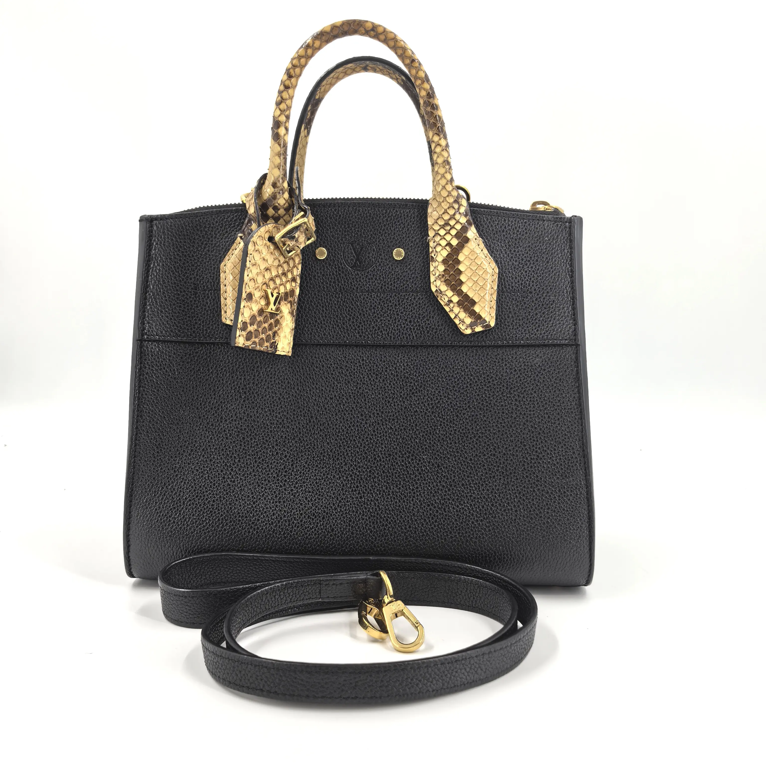 Pre-owned Louis Vuitton Canvas tote bags Python/Black Calfskin Leather City Steamer PM Bag JV0043 NO2