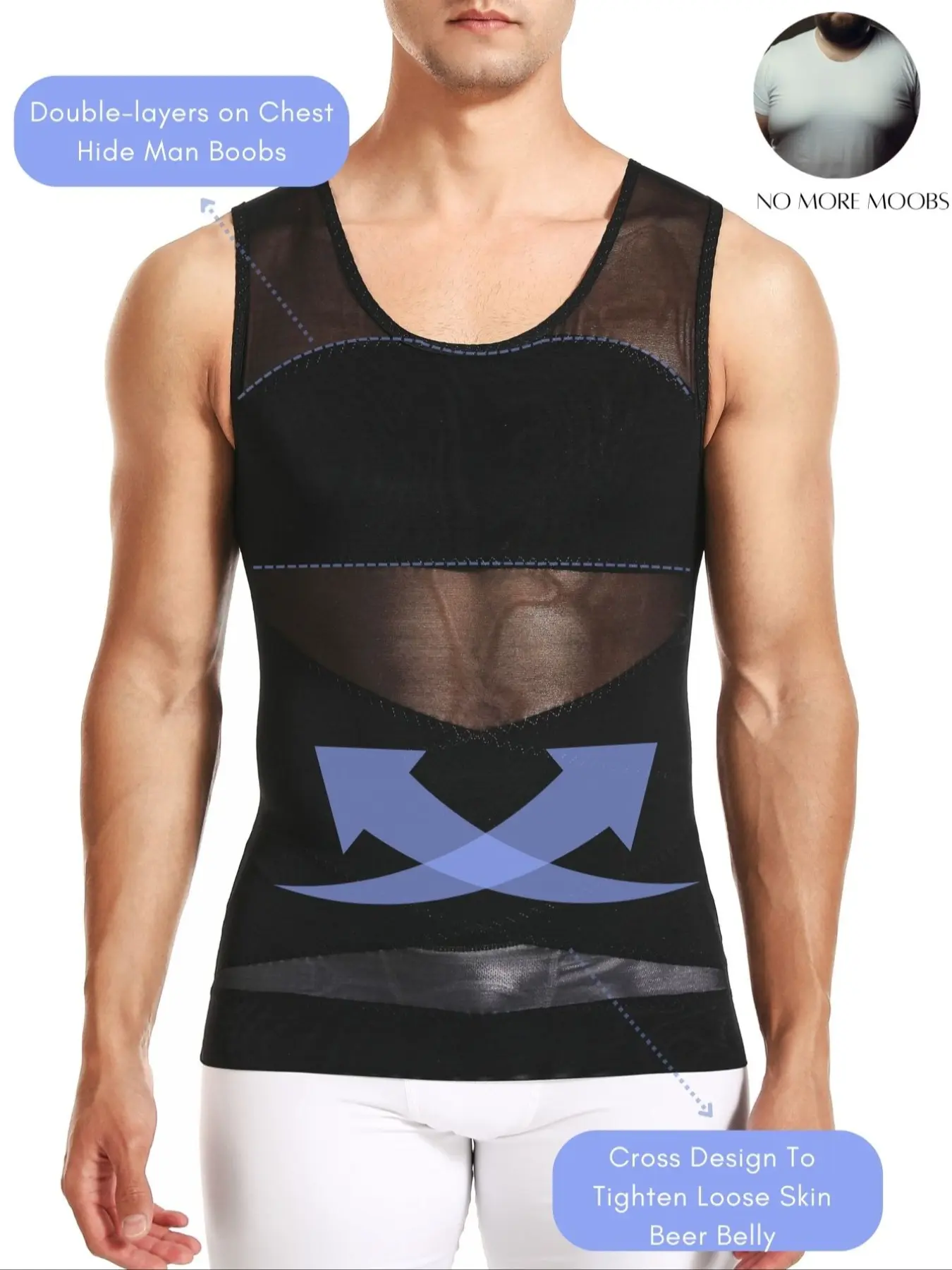 Sheer Mesh Binder Tank Top Breathable Compression Shirt for LGBT, Tummy Control & Gynecomastia Chest Support Men's Stretch Shaping Shapewear Stretchy Shapewear