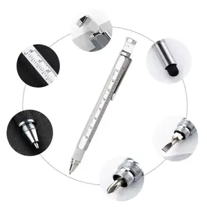 Six-in-One Multi-Function Ballpoint Pen Set with Screwdriver Ruler Bottle Opener Stylus Phone Stand & 5 Refills Creative Practical Tool for Home Office On-the-Go