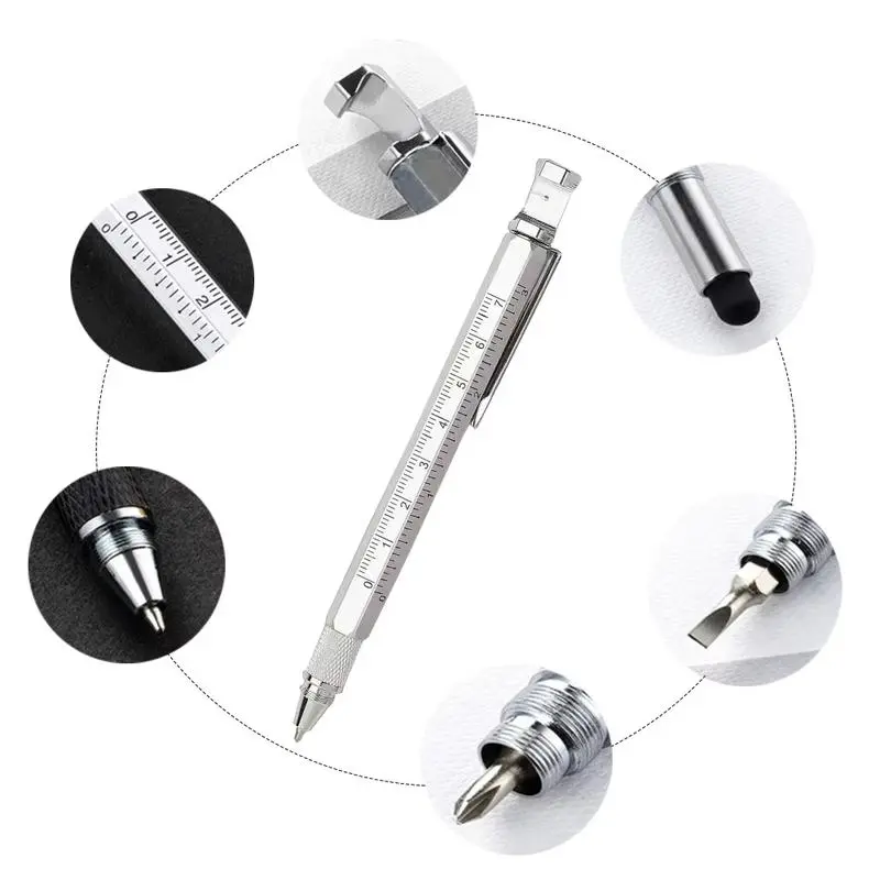 6-in-1 Multi-Function Ballpen Set, Office Accessories & Stationery Tool with Screwdriver, Ruler, Bottle Opener, Stylus, Phone Stand, 5 Refills for Home, On-the-Go Use