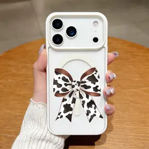 Trendy Cow Print Bow Pattern Clear Magnetic Phone Case, Compatible with MagSafe Silicone Bumper Protective Cover for iPhone 17 Pro Max Phone Case 17 Air 16 E 15 Plus 14 13 12 11 X XS, Samsung Galaxy S22 S23 FE S24 Plus S25 ULTRA FE Plus