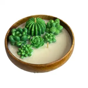 Succulent Candle in Bread Bowl Eucalyptus Scented Handcrafted with Green Succulent Design for Aromatherapy