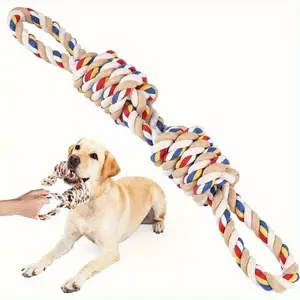 A Dog Leash Toy, 2 Grab Loop 2 Knot Interactive Tough Cotton Rope Chew Puppy Teething Toy, For Large, Medium, And Small Dogs