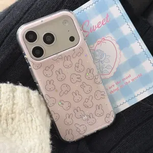 Cute Pink Outline Rabbit Glitter iPhone Case |   INS Aesthetic Protective Cover