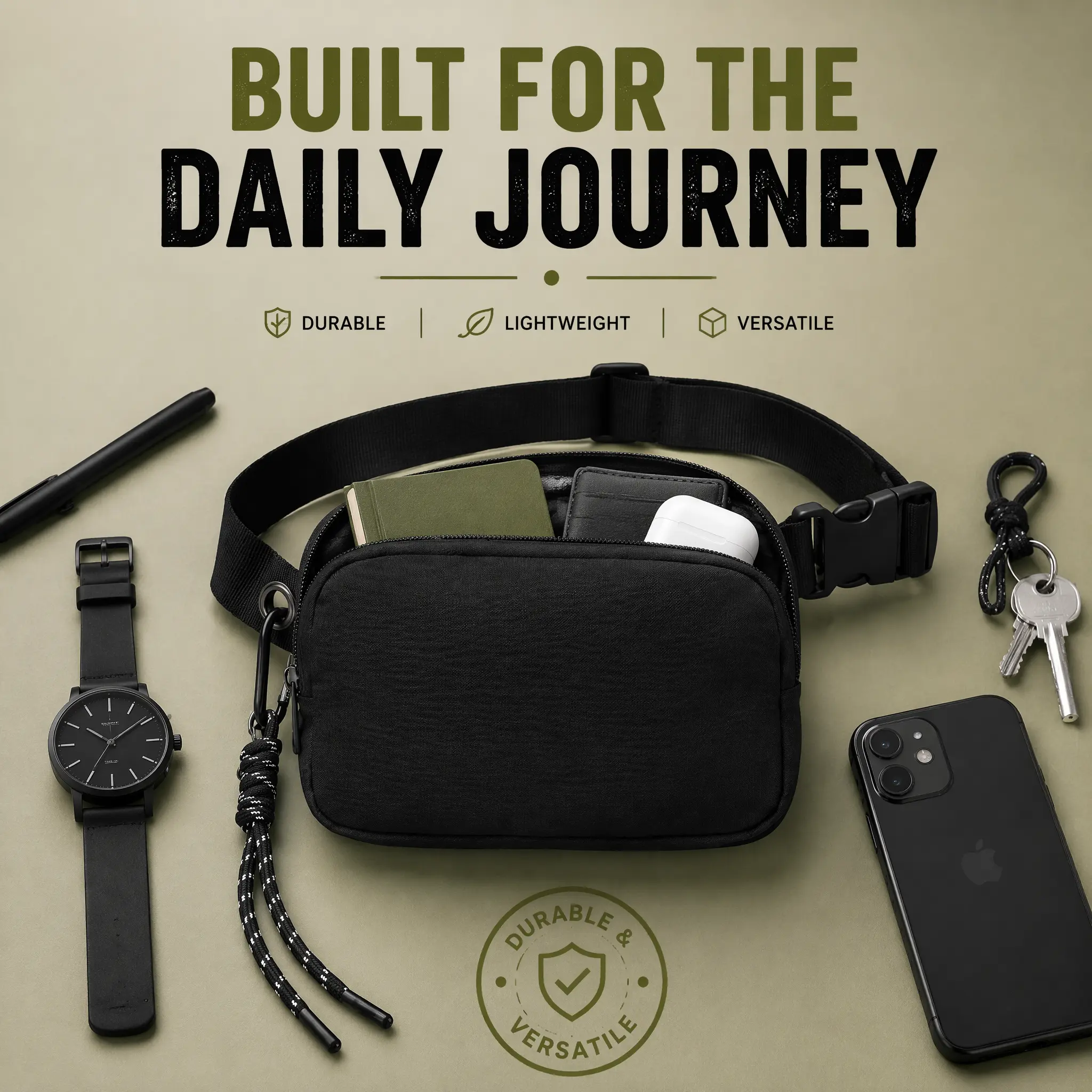 Lightweight Memory Fabric Sling Bag, Minimalist Crossbody Fanny Pack with Adjustable Strap, Compact Travel Waist Bag for Everyday Essentials, Bags For Everyday, Quick Release