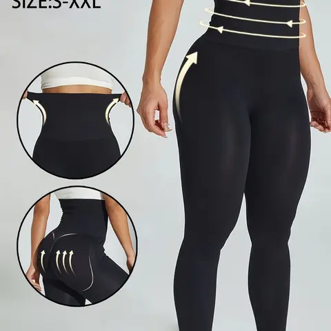 Women's High Waist Tummy Control Yoga Pants, Slimming & Butt Lifting, Elastic Nylon Sports Tight Fit, Non-Transparent, for Exercise & Casual Wear, High Compression Leggings, Workout Clothes Women, Gym Sportswear Bottoms