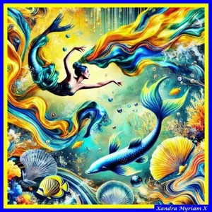 Mermaid's Underwater Dance Luxury Italian Silk Scarf with Vibrant Oceanic Design and Elegant Mermaid Motif