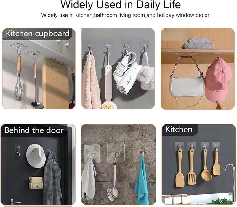 [New Deal] 20 Pack Adhesive Hooks for Hanging, Heavy Duty Wall Hooks , Removable Sticky Ceiling Hooks, Transparent Self Adhesive Shower Hooks, Water & Oil Proof Strong 22lb(Max) Door Coat Hooks Organiser Hangable