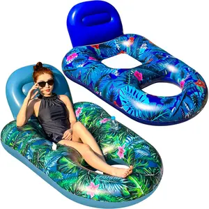Large Pool Lounger Floats - 2 Pack 65'' X 42'' Oversized Pool Loungers with Cell Phone & Drink Holder, Lightweight, Easy to Use, Blue/Green
