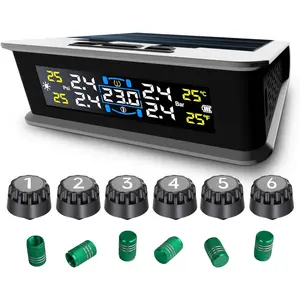 Tire   System (TPMS),Solar&Type-c ,6-Wheel Tire Sensors - 6 Sensors & 6  Modes, for RV/Dually /Heavy-Duty ,Tire Sensor Replacement