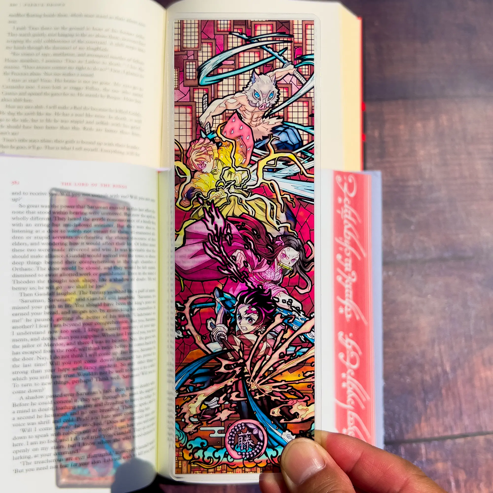 Demon Slayer Stained Glass Bookmarks (Suncatcher Transparent Bookmark with Stained Glass Art, Perfect Book Manga Reader Gift, Comic Graphic Novel Reader Gift)
