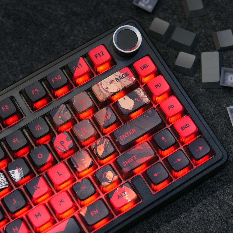 Aula Phantom Heat OEM Pudding Keycaps 119 Keys | Red & Black PBT+PC Backlit Keycap Set for 61/68/75/87/98/104 Layout Mechanical keyboard Includes Compatibility Keys 5-Side Dye-Sublimated Legends 4-Side Black Translucent Pudding Design Gaming Accessoies