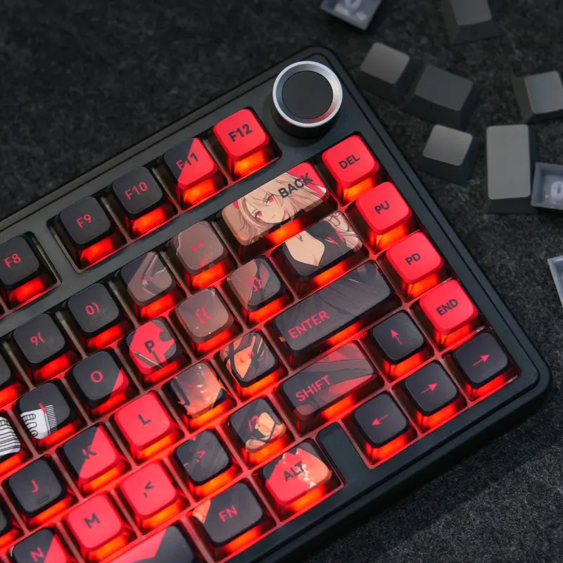 Aula Phantom Heat OEM Pudding Keycaps 119 Keys | Red & Black PBT+PC Backlit Keycap Set for 61/68/75/87/98/104 Layout Mechanical keyboard Includes Compatibility Keys 5-Side Dye-Sublimated Legends 4-Side Black Translucent Pudding Design Gaming Accessoies