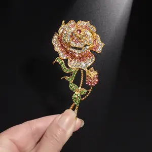 Exquisite Shiny Colorful Zircon Rose Flower Large Brooch Women's Clothing Set Dress Pin Girls Wedding Party Accessories