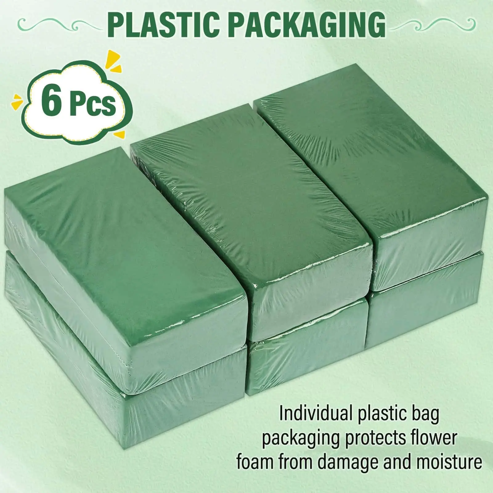 6 Pack Floral Foam Blocks – Wet & Dry Green Foam for Flower Arrangements, Small Size (5.5”x3.1”x1.7”) – Perfect for Weddings, Birthdays, DIY Home Decor
