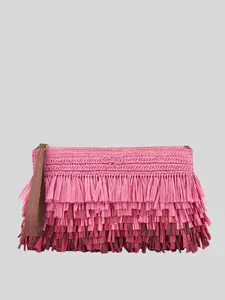 Bow Clutch Shag in Bubblegum Raffia