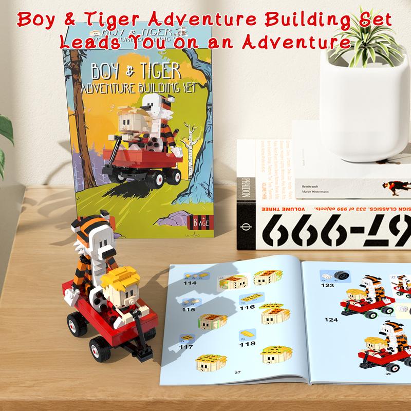 TENHORSES Boy and Tiger Adventure Blocks Set 358PCS with Rotatable Wheels Interactive Car Figure Compatible with Legos for Boys Girls Adults