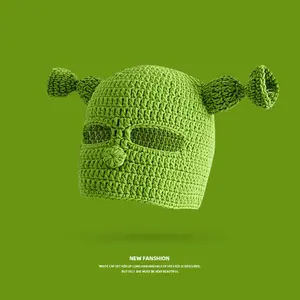 2025 New Knitted Monster Balaclava, Wool Devil Winter Hat, Funny Green Shrek Style Cap for Halloween or Christmas Gifts