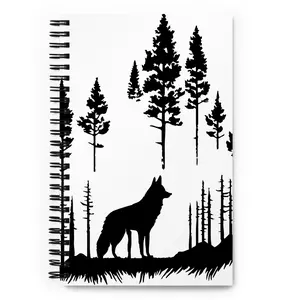 Journal Notebook Spiral Metal Binding, 140 Dotted Pages Soft Cover, Wolf Graphic journal