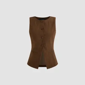 Cider [2 colors, size 0-24] Corduroy Round Neckline Waistcoat