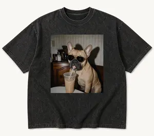 Comfort Colors 50+ Dog Breeds Available Drinking Iced Coffee Shirt, Vintage 90s Funny Edgy Dog Meme Tee,230g weight cotton,Unisex Fit Design, Casual Streetwear, Gift for Dog Lovers tshirt washed dog shirt graphic