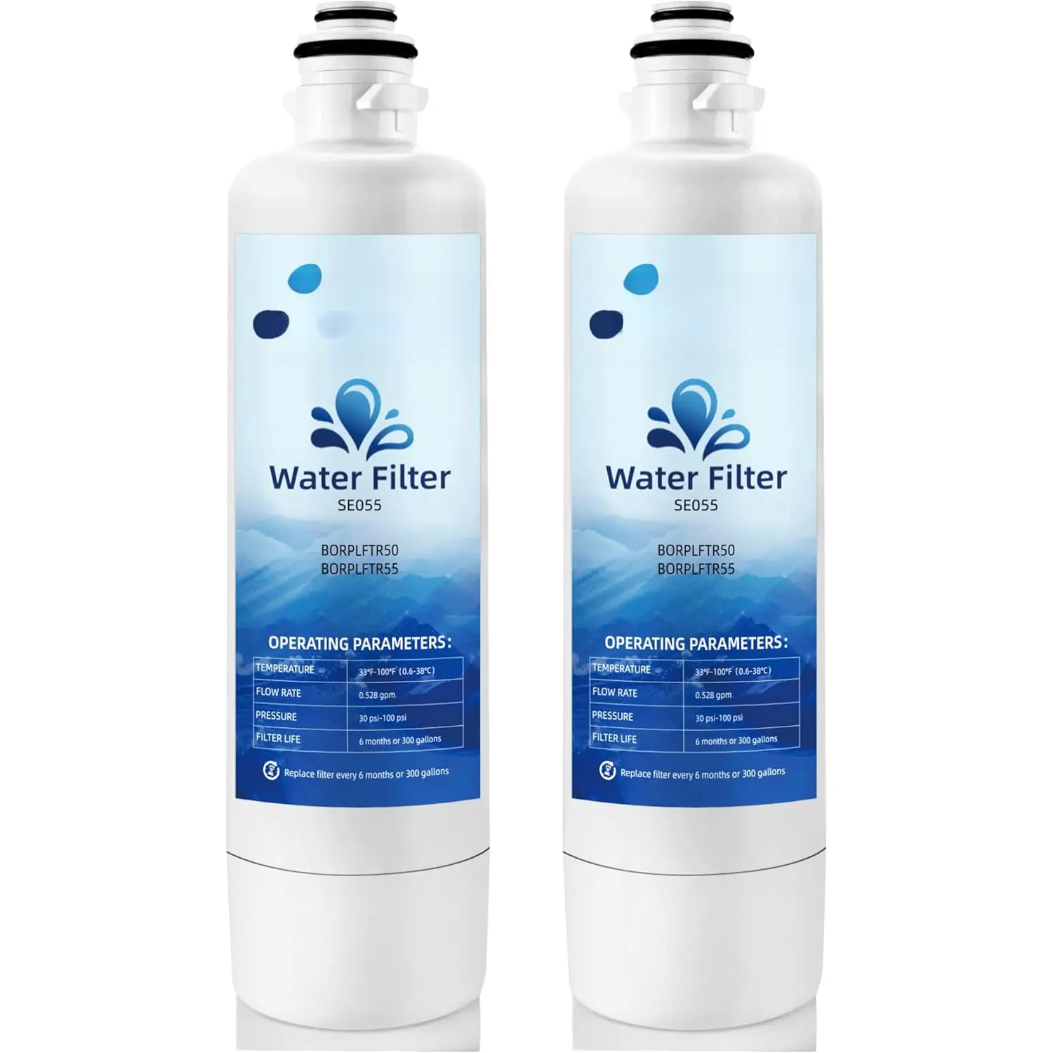 BORPLFTR55 Activated Carbon Refrigerator Water Filter Replacement (2 Pack) for Bosch Ultra-Clarity Pro 11032531 BORPLFTR50, Thermador B36CT80SNS RA450022 WFS200MF B36CD50SNS B36FD50SNS, 6-Month Lifespan, Advanced Industrial Automation Manufactured
