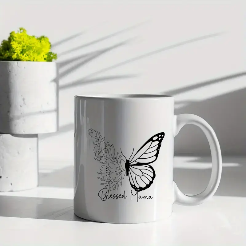 Chic White Ceramic Butterfly Coffee Mug - Perfect Gift For Mom, Large Capacity & Durable - Ideal For All Beverages. Ideal Gift for Family, Friends, and Classmates